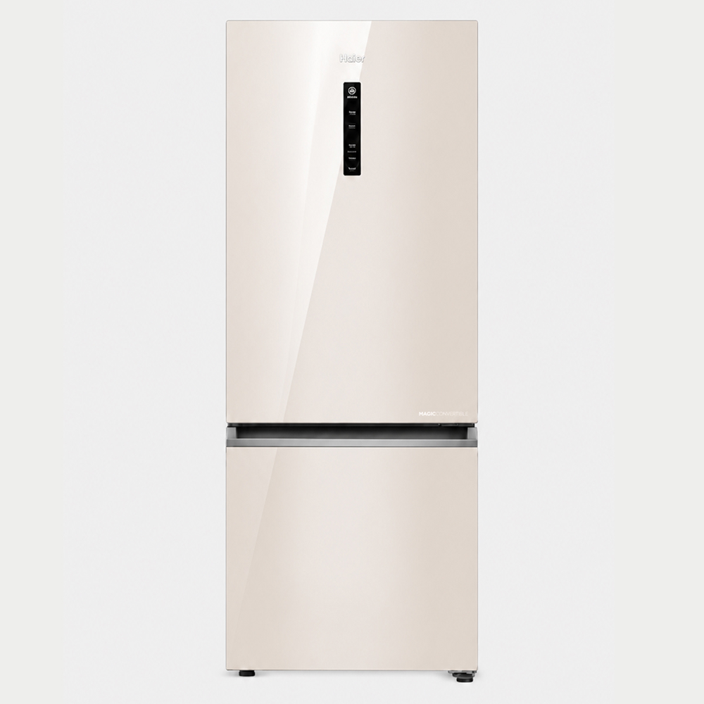 Haier 355L  2 Star  Beige Glass Bottom Mount Refrigerator