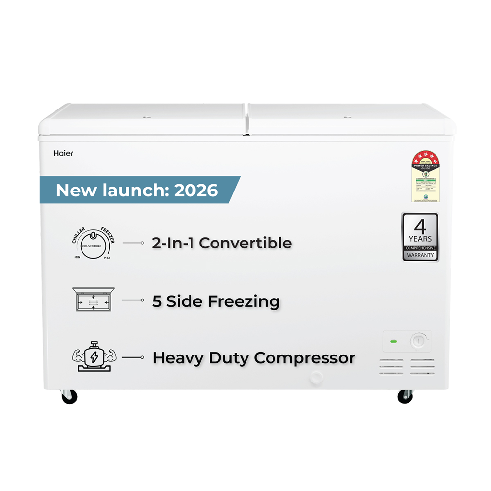 Haier Deep Freezer 355L, Hard Top Convertible Double Door (White)